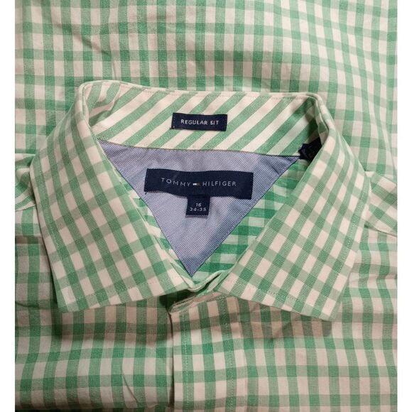 Tommy Hilfiger Shirt Men's 16 Green Gingham Button Front Long Sleeve - Picture 4 of 8